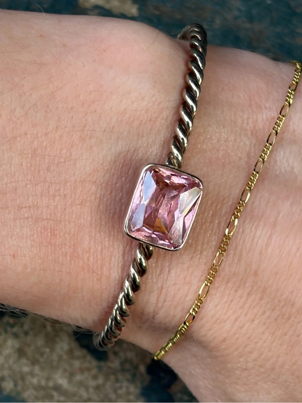 Artisan Charles Albert Sterling Silver Twisted Cable Cuff With PinkSapphire?